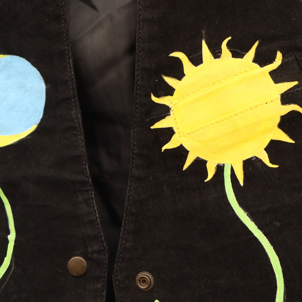 Hand Painted Black Suede Vest Sun Moon Upcycled Vintage S • M • L - Picture 5 of 7